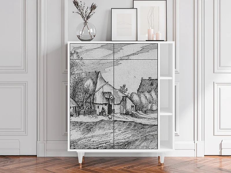 Kredens - 96х110х41 cm - BS6 - Farms in a Village, Biały
