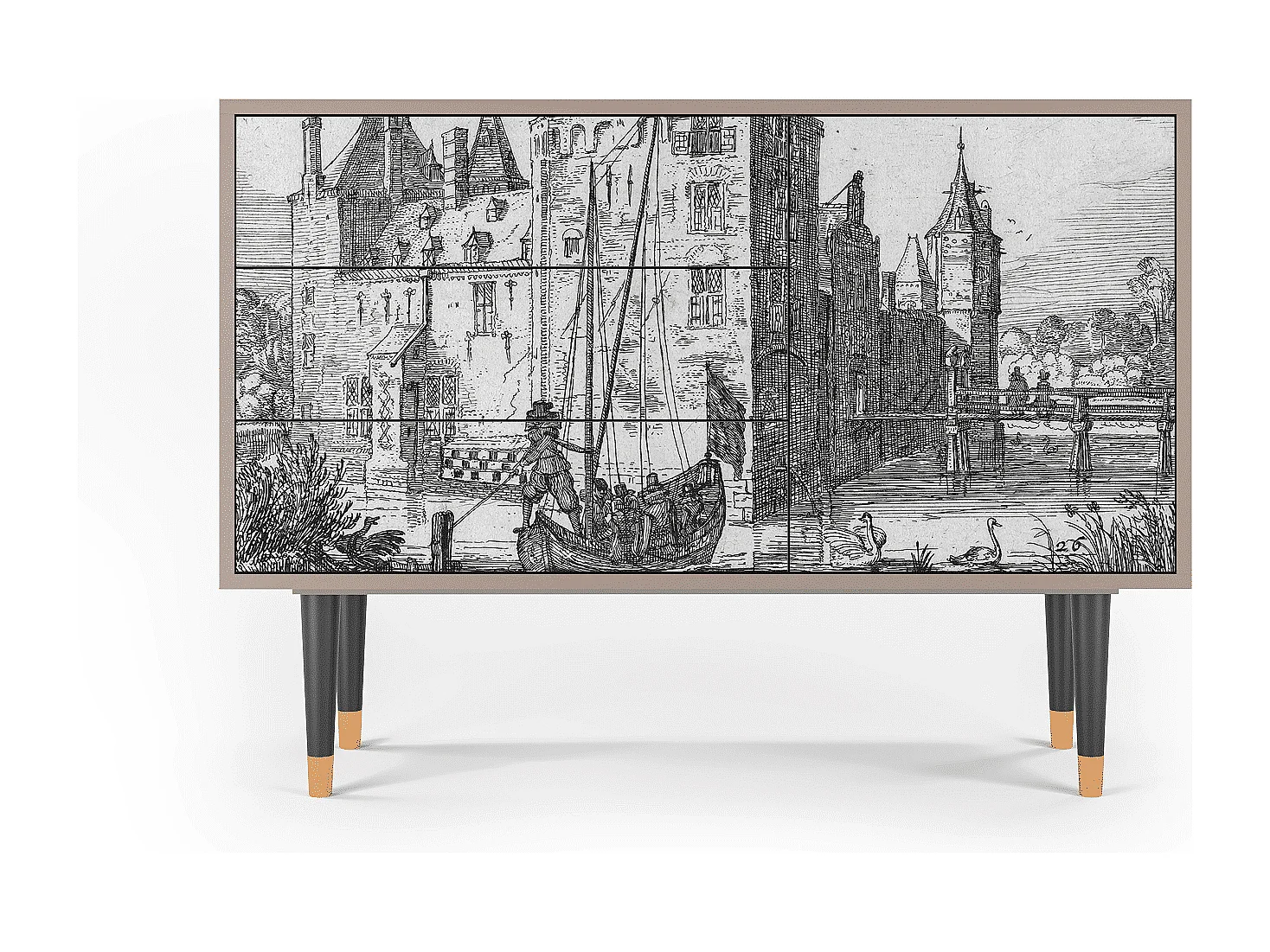 Kredens - 115х84х41 cm - S3 - Castle with Bridge, Piaskowy