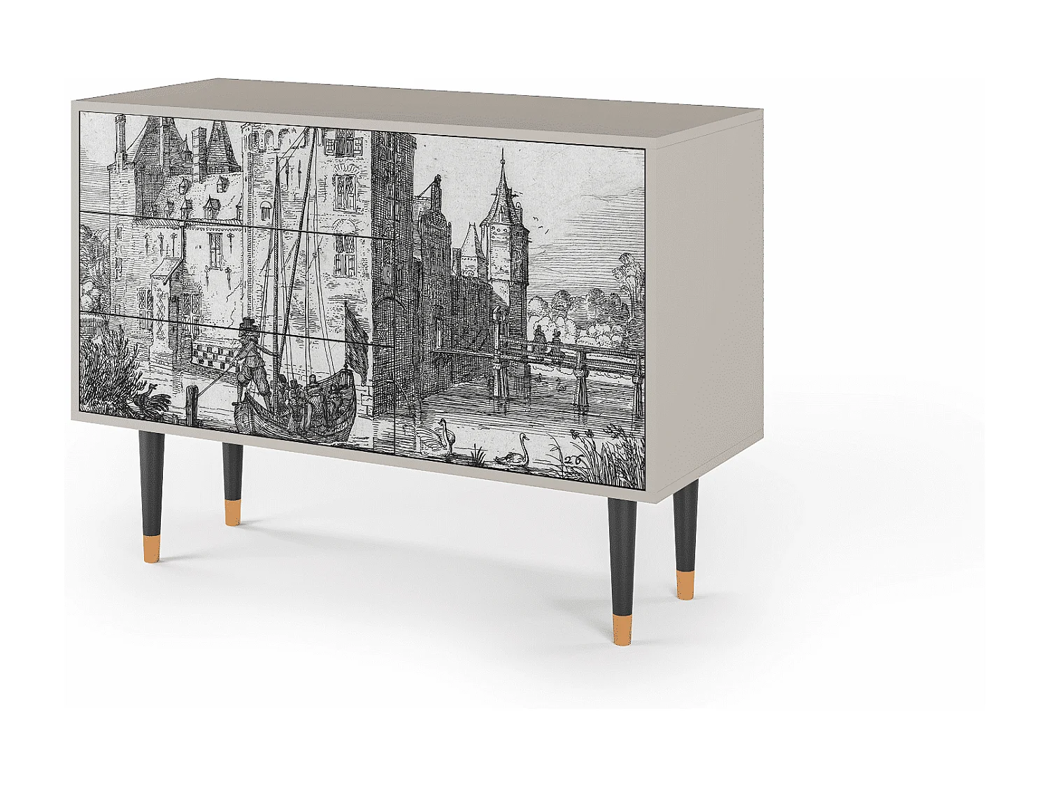 Kredens - 115х84х41 cm - S3 - Castle with Bridge, Piaskowy