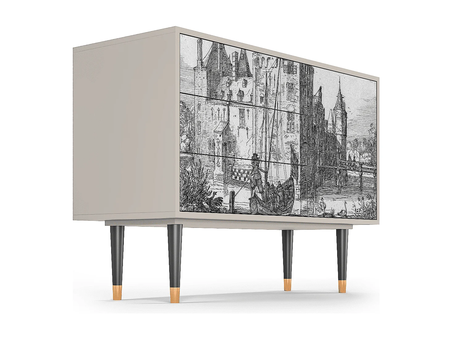 Kredens - 115х84х41 cm - S3 - Castle with Bridge, Piaskowy