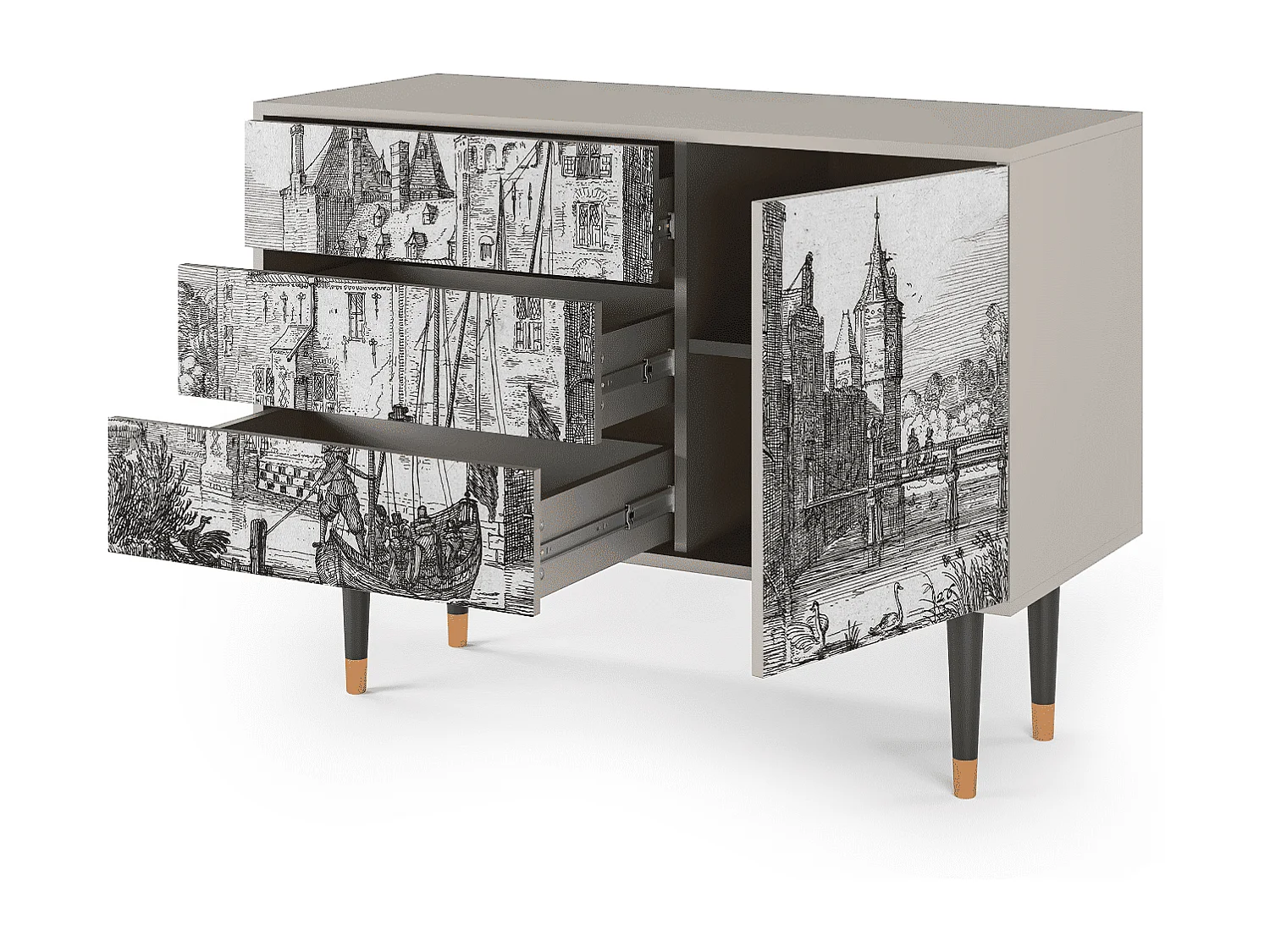 Kredens - 115х84х41 cm - S3 - Castle with Bridge, Piaskowy