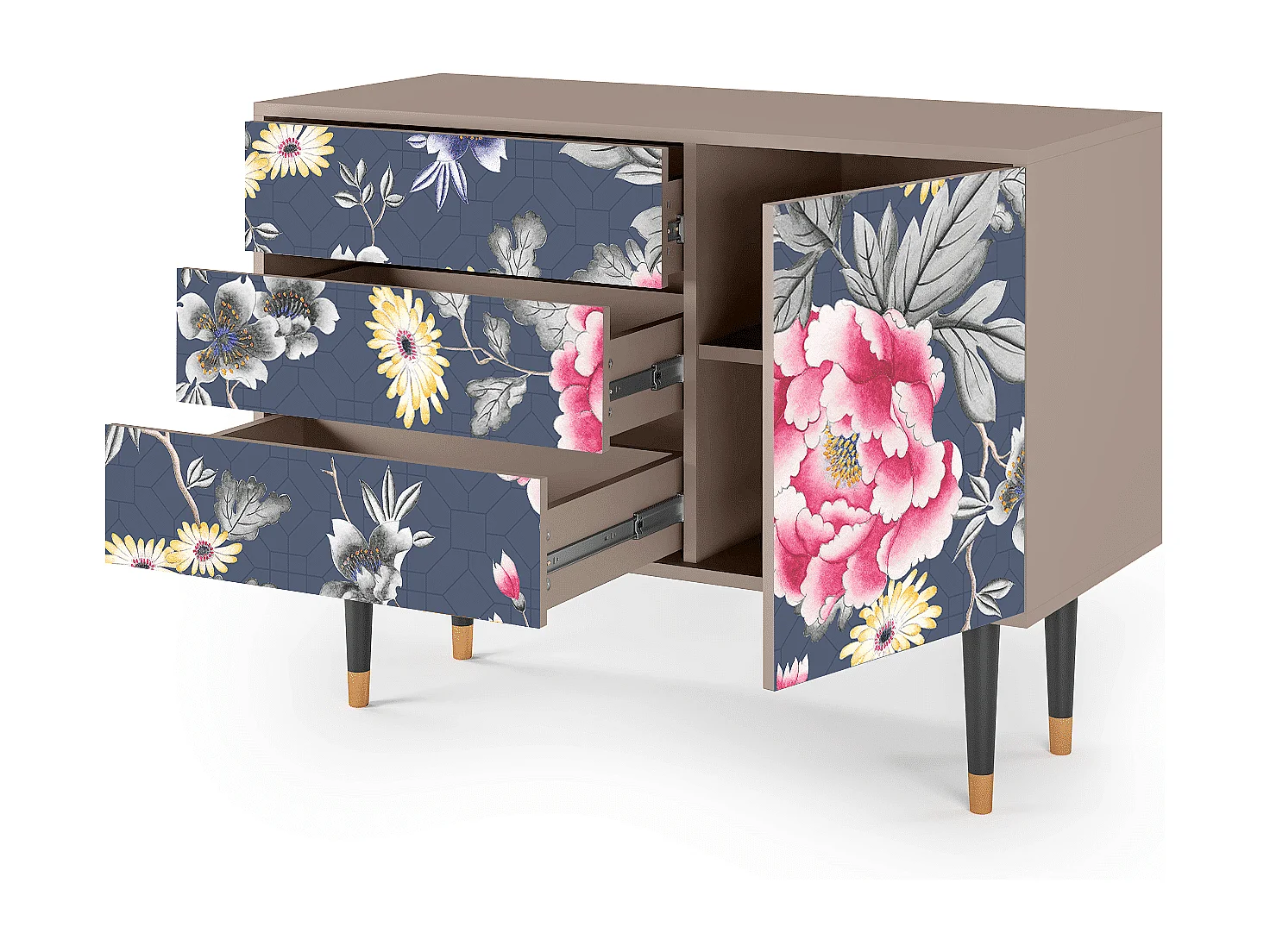 Kredens - 115х84х41 cm - S3 - Dark Flower Bed, Latte