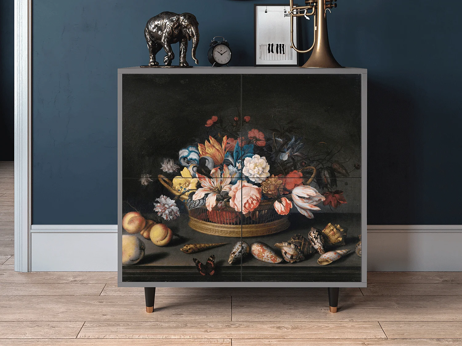 Kredens - 94x96x48 cm - BS3 - Still Life with Flowers, Szary