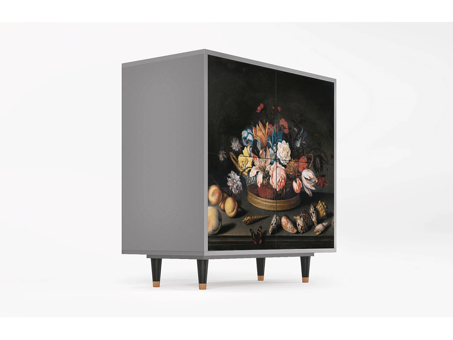 Kredens - 94x96x48 cm - BS3 - Still Life with Flowers, Szary