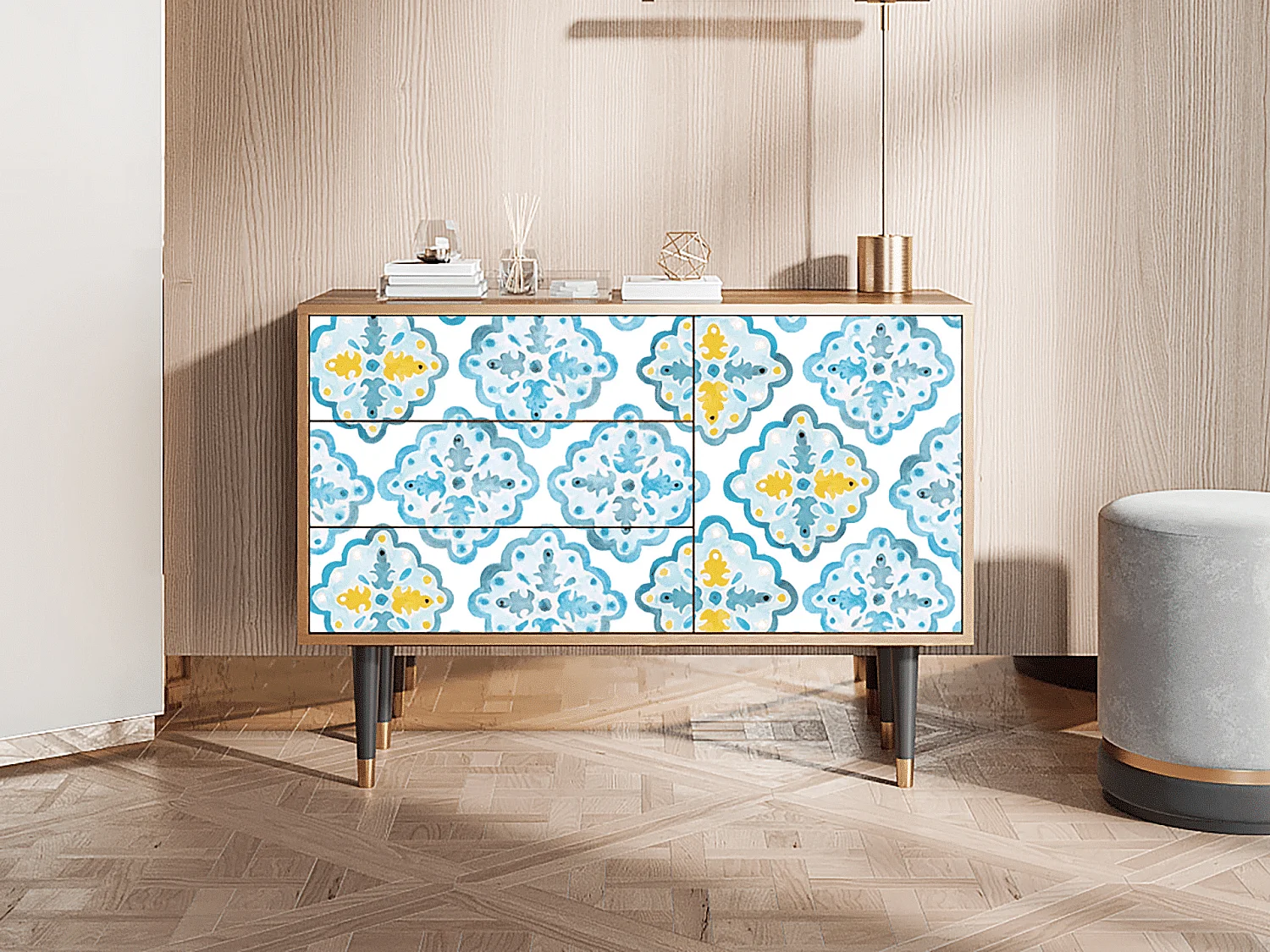 Kredens - 115х84х41 cm - S3 - Portugese tiles, Orzech