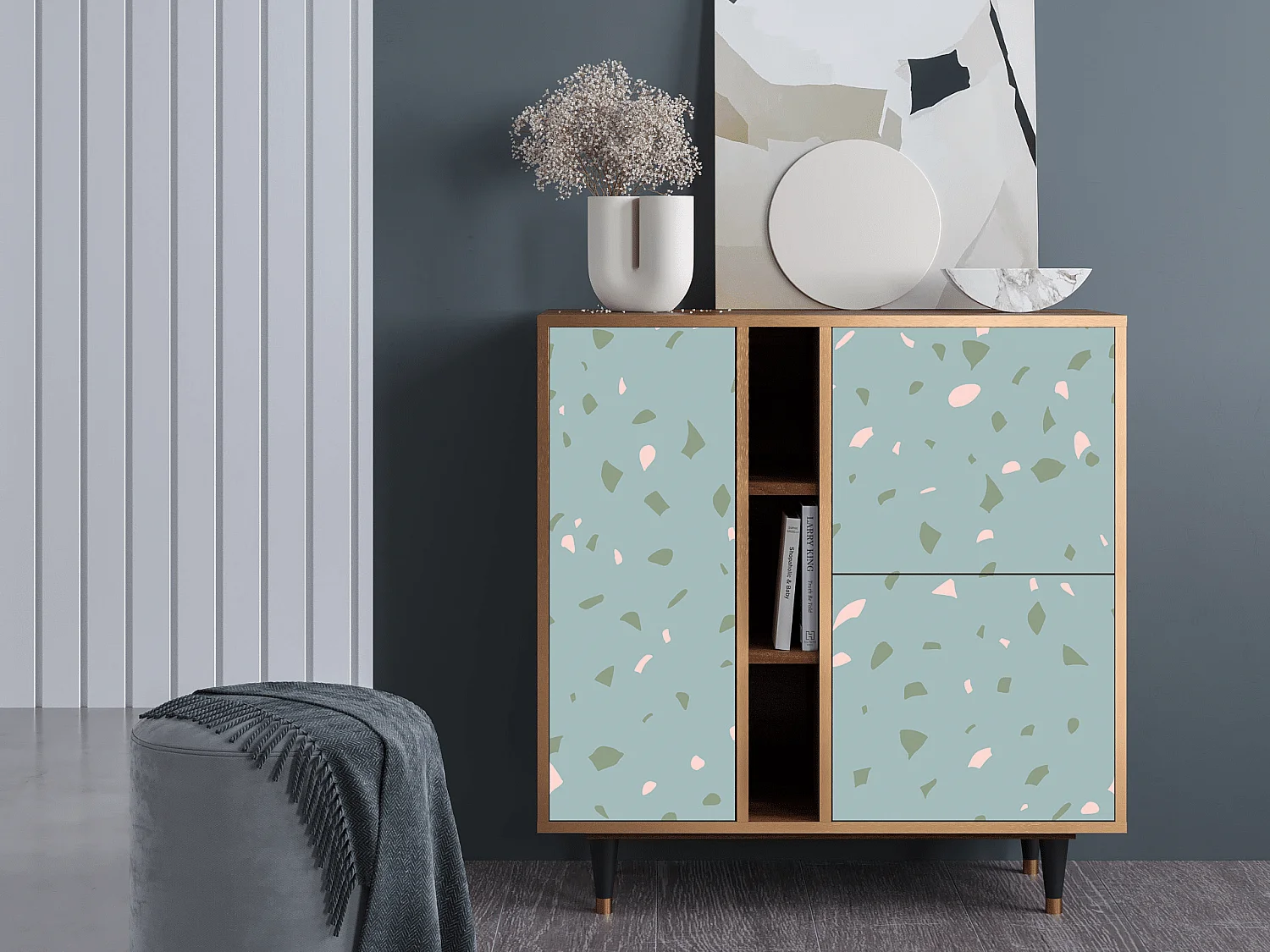 Sideboard - 94х96х41 cm - BS5 - Blue Drops, Walnuss