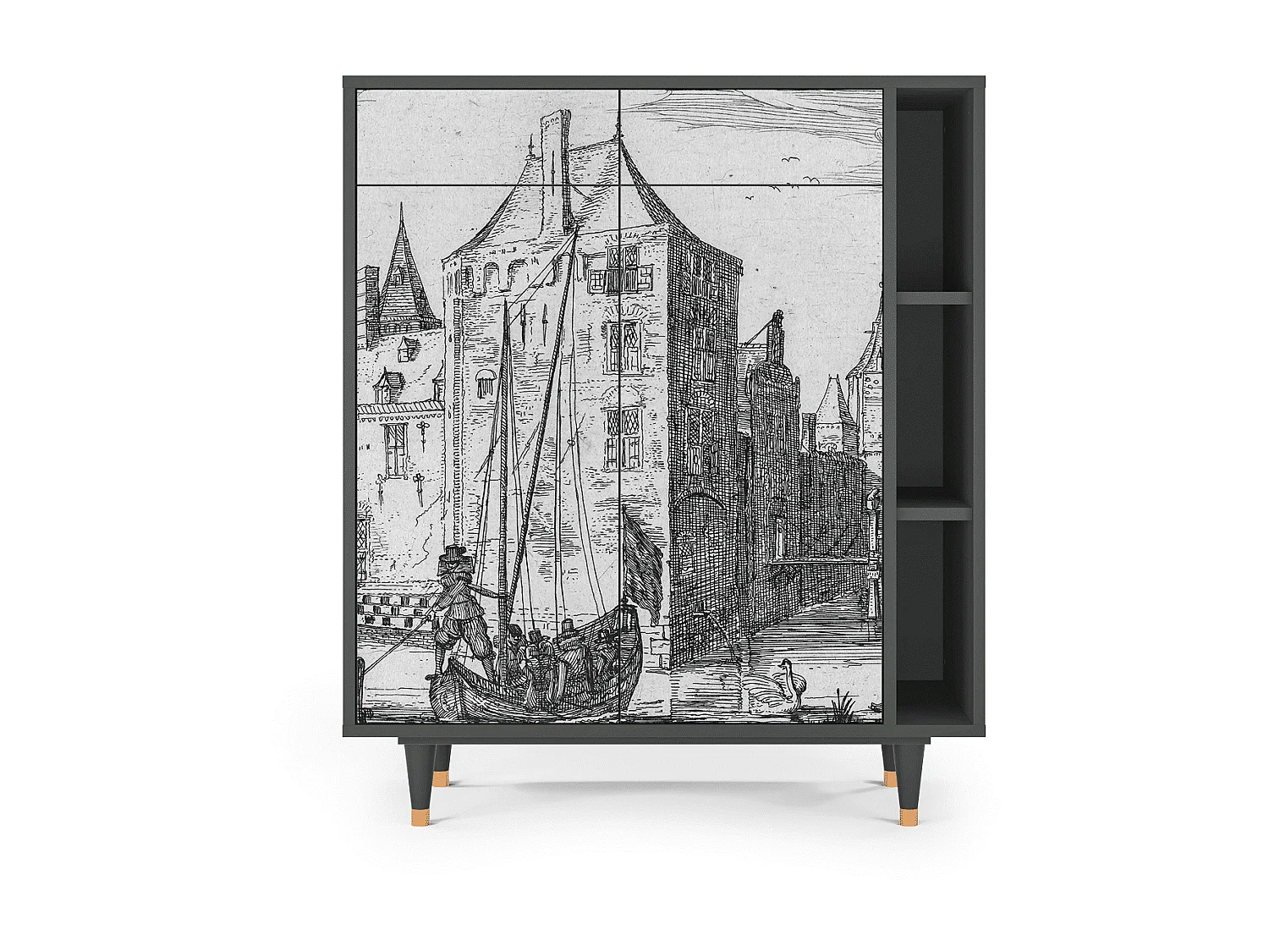 Dressoir - 96х110х41 cm - BS6 - Castle with Bridge, Antraciet