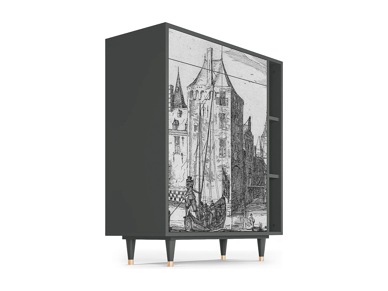 Dressoir - 96х110х41 cm - BS6 - Castle with Bridge, Antraciet