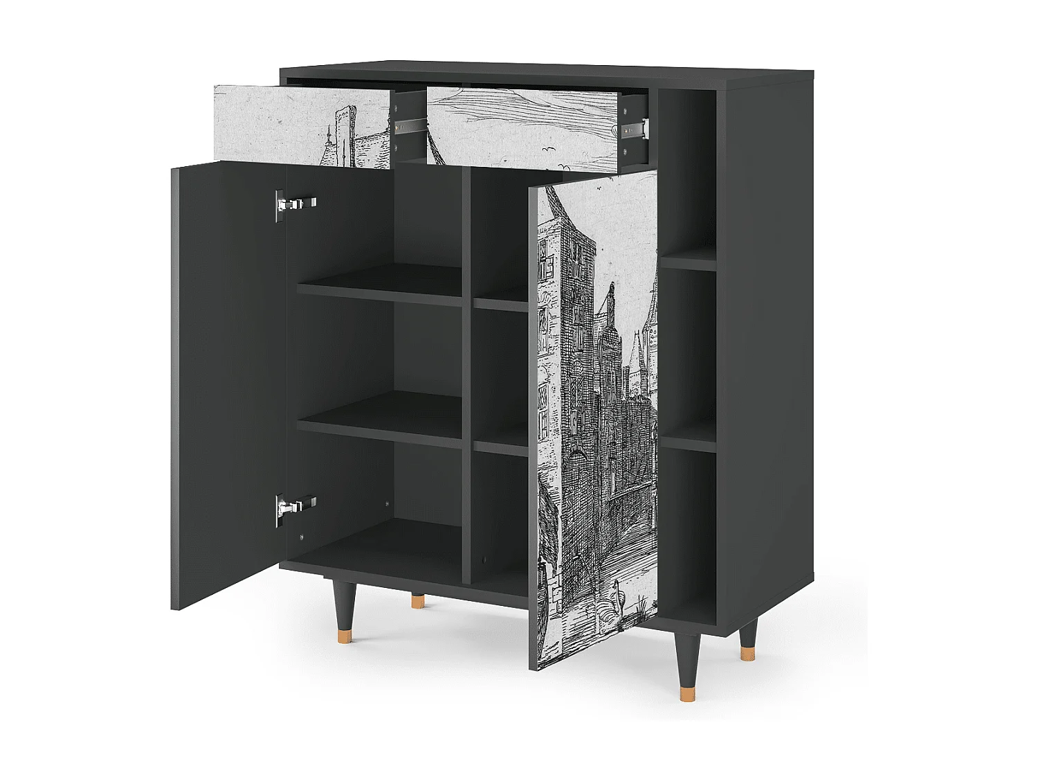 Dressoir - 96х110х41 cm - BS6 - Castle with Bridge, Antraciet