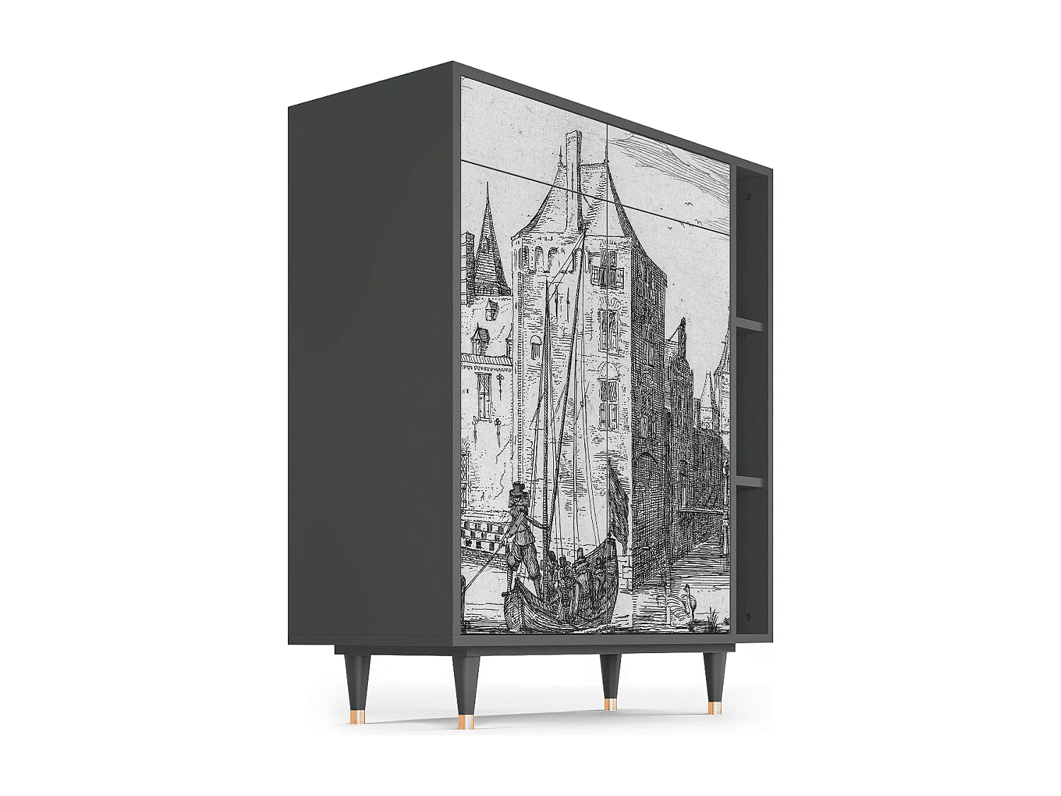 Kredens - 96х110х41 cm - BS6 - Castle with Bridge, Antracyt