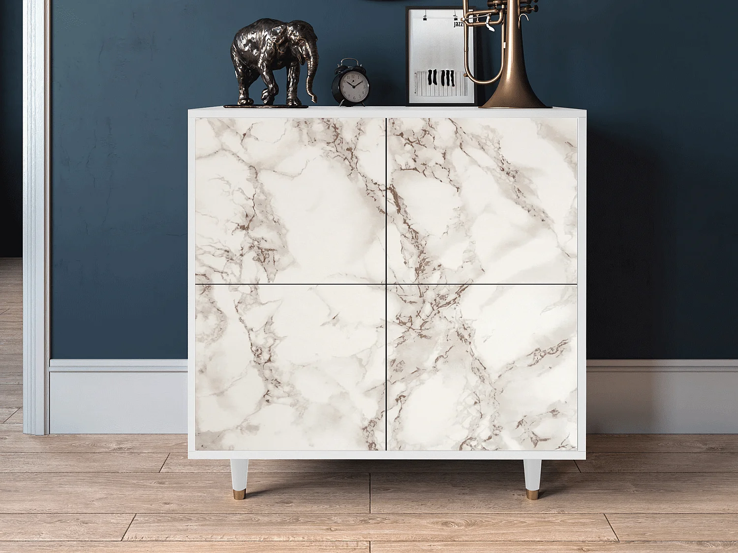 Sideboard - 94x96x48 cm - BS3 - Milk Marble, Weiß