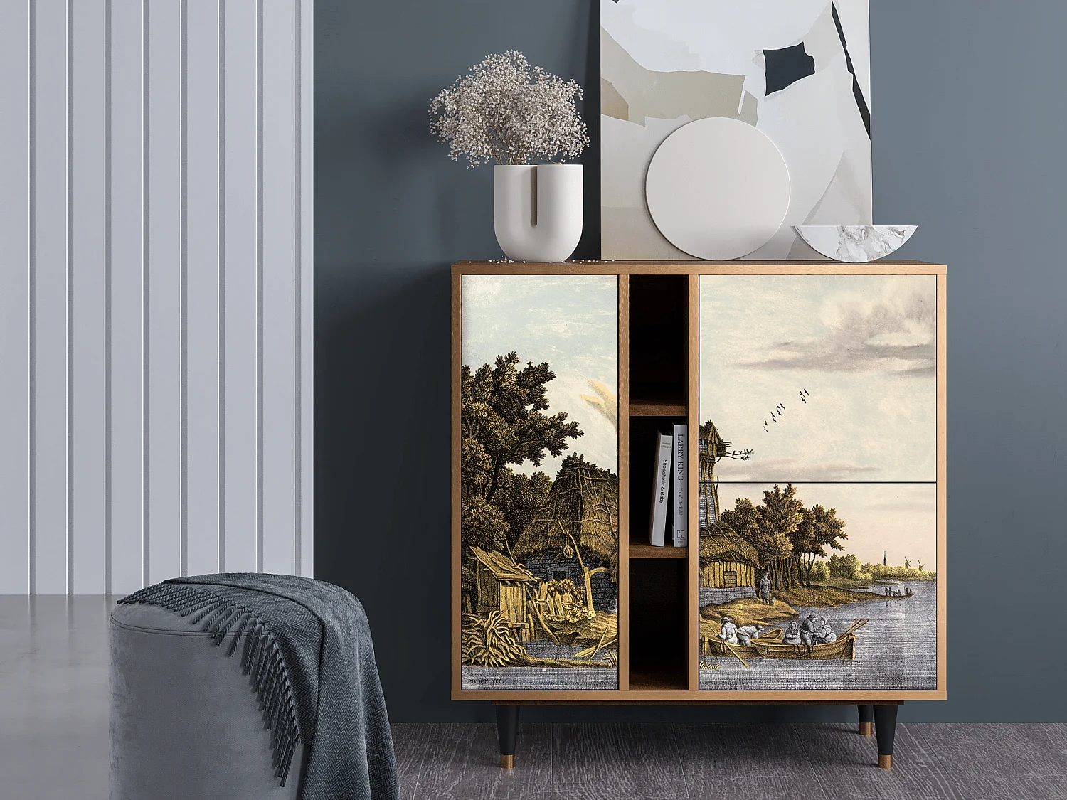 Kredens - 94х96х41 cm - BS5 - Mill along a River, Orzech