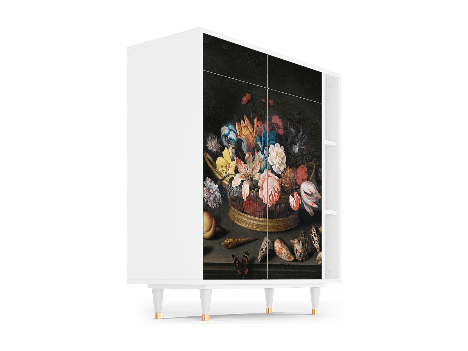 Kredens - 96х110х41 cm - BS6 - Still Life with Flowers, Biały