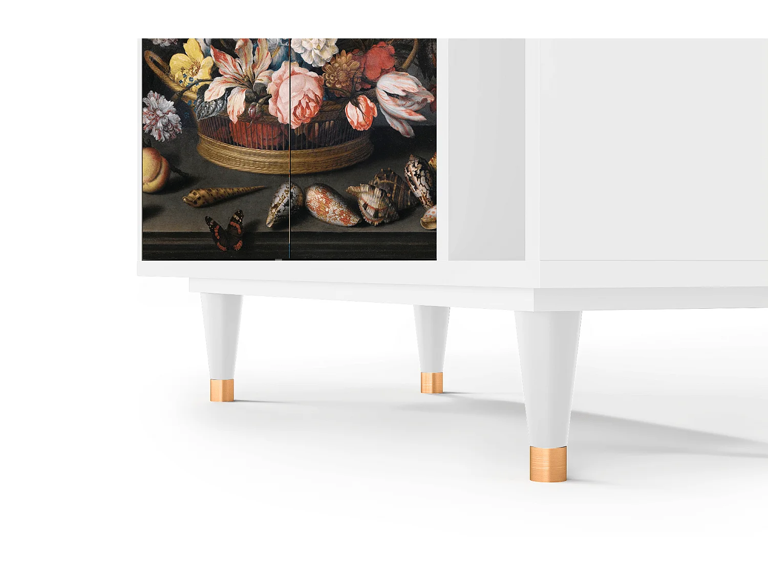 Kredens - 96х110х41 cm - BS6 - Still Life with Flowers, Biały