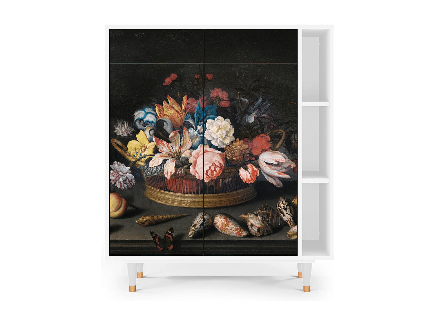 Kredens - 96х110х41 cm - BS6 - Still Life with Flowers, Biały