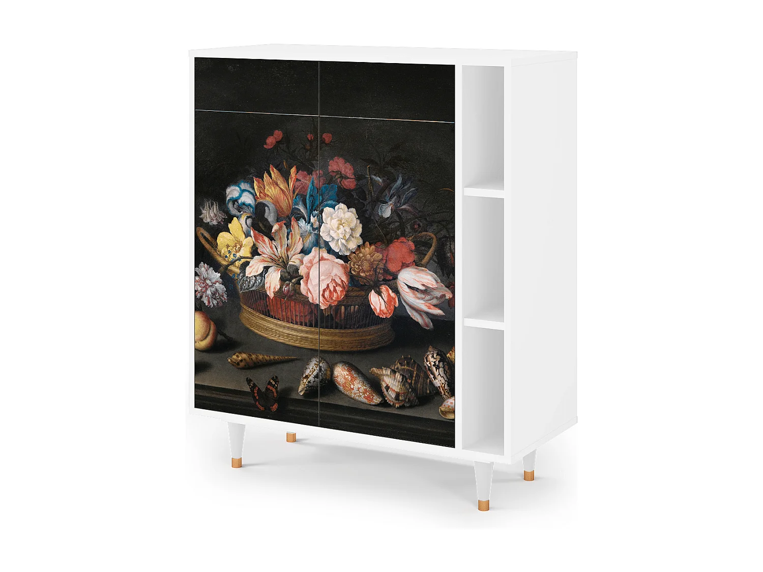 Kredens - 96х110х41 cm - BS6 - Still Life with Flowers, Biały