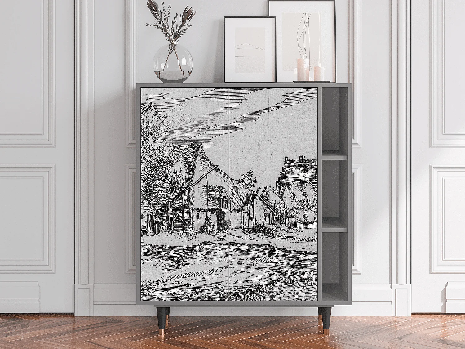 Credenza - 96х110х41 cm - BS6 - Farms in a Village, Grigio