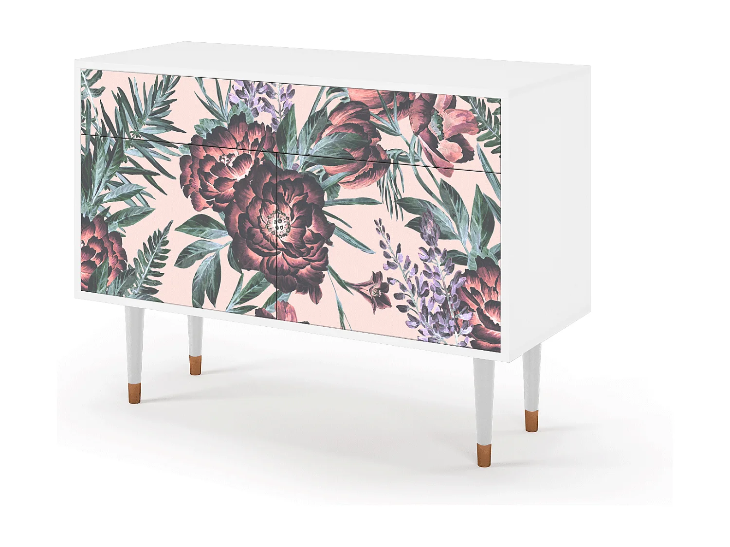 Kredens - 115x85x48 cm - BS4 - Peach Peonies, Biały