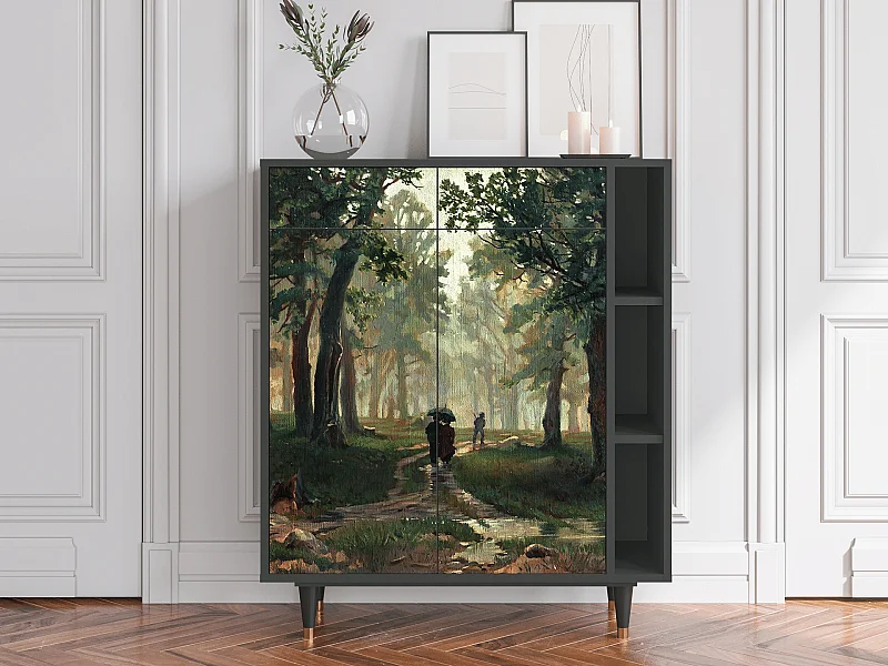 Kredens - 96х110х41 cm - BS6 -  Rain in the Oak Forest, Antracyt
