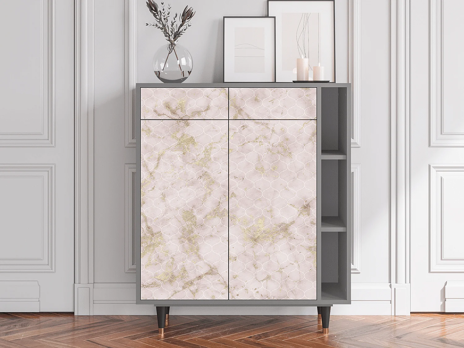 Dressoir - 96х110х41 cm - BS6 - Dirty Roses, Grijs