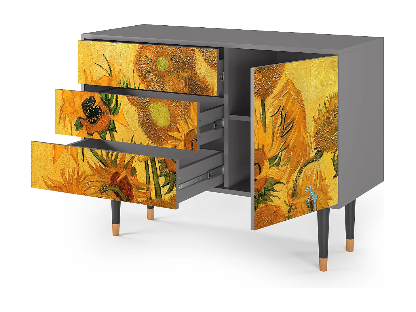 Kredens - 115х84х41 cm - S3 - Sunflowers, Szary