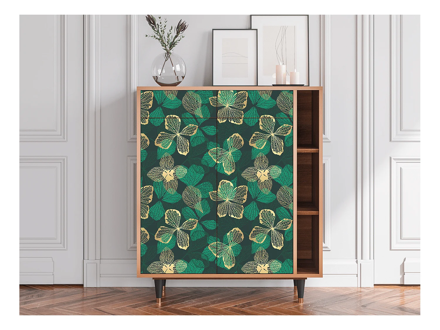 Kredens - 96х110х41 cm - BS6 - Green Flower, Orzech