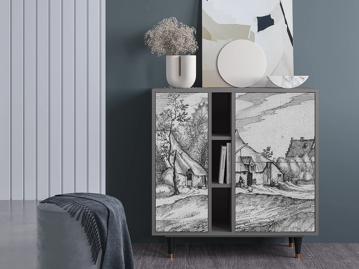 Aparador - 94х96х41 cm - BS5 - Farms in a Village, Cinza