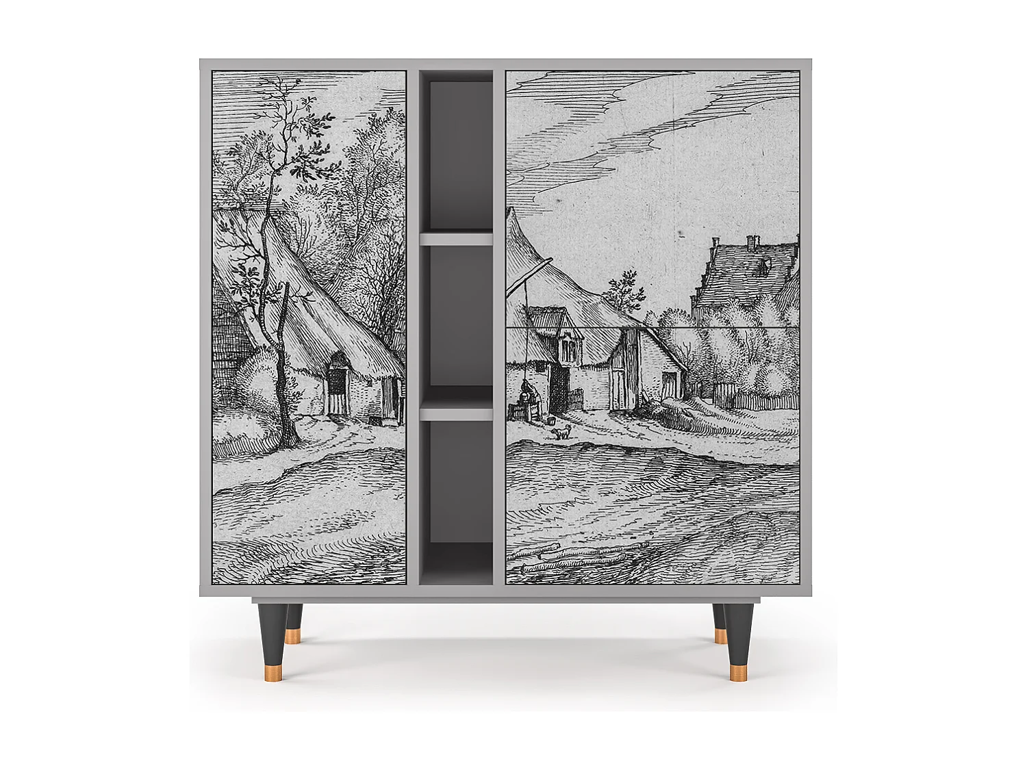 Aparador - 94х96х41 cm - BS5 - Farms in a Village, Cinza