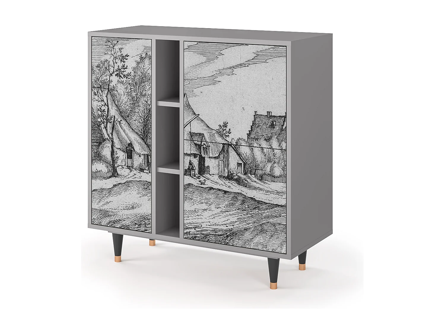 Aparador - 94х96х41 cm - BS5 - Farms in a Village, Cinza