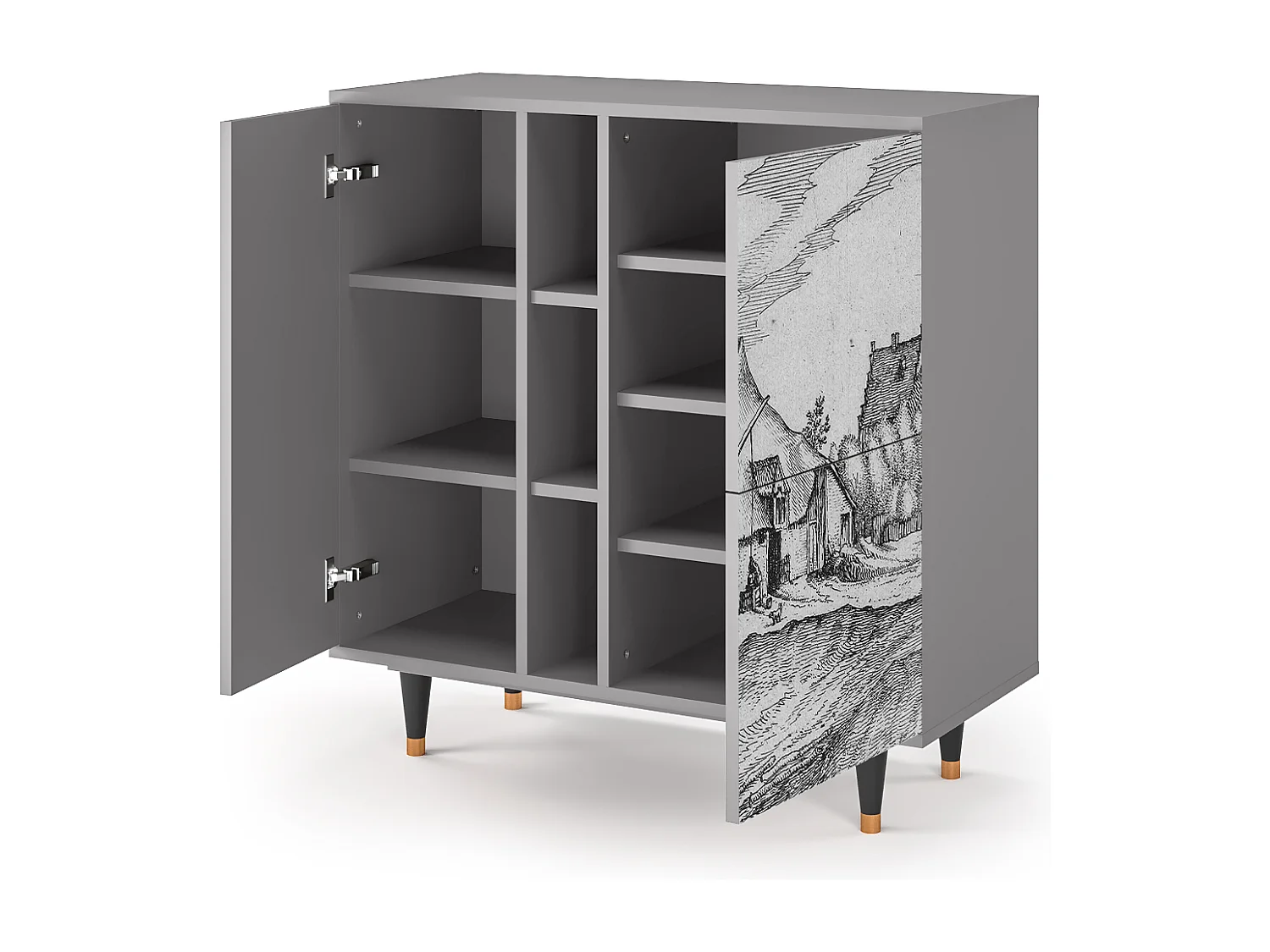 Aparador - 94х96х41 cm - BS5 - Farms in a Village, Cinza