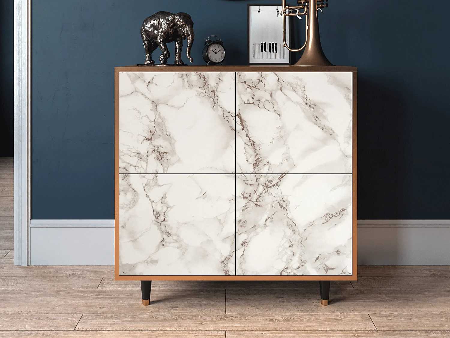 Sideboard - 94x96x48 cm - BS3 - Milk Marble, Walnuss