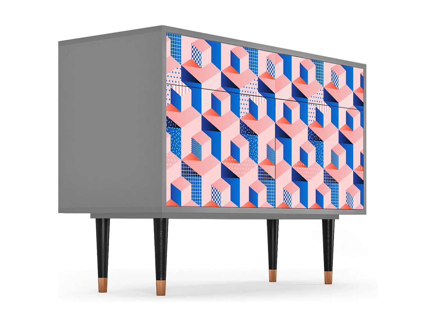 Kredens - 115x85x48 cm - BS4 - Pinky Squares, Szary