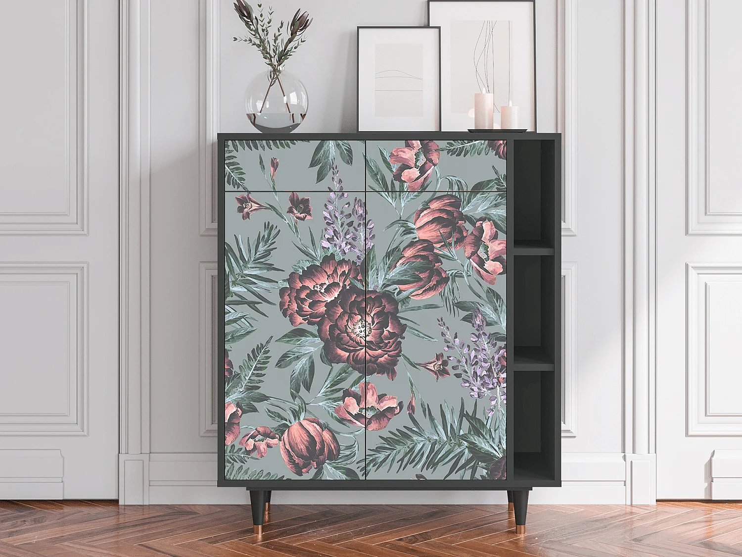 Dressoir - 96х110х41 cm - BS6 - Light Peonies, Antraciet