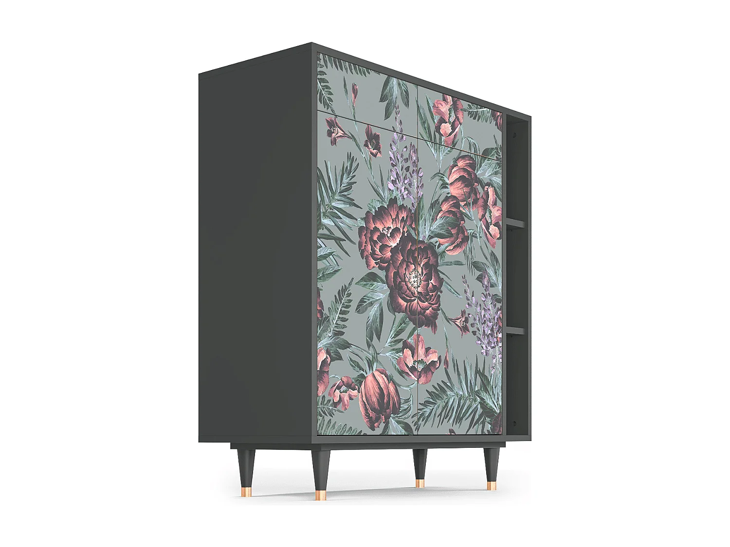 Kredens - 96х110х41 cm - BS6 - Light Peonies, Antracyt