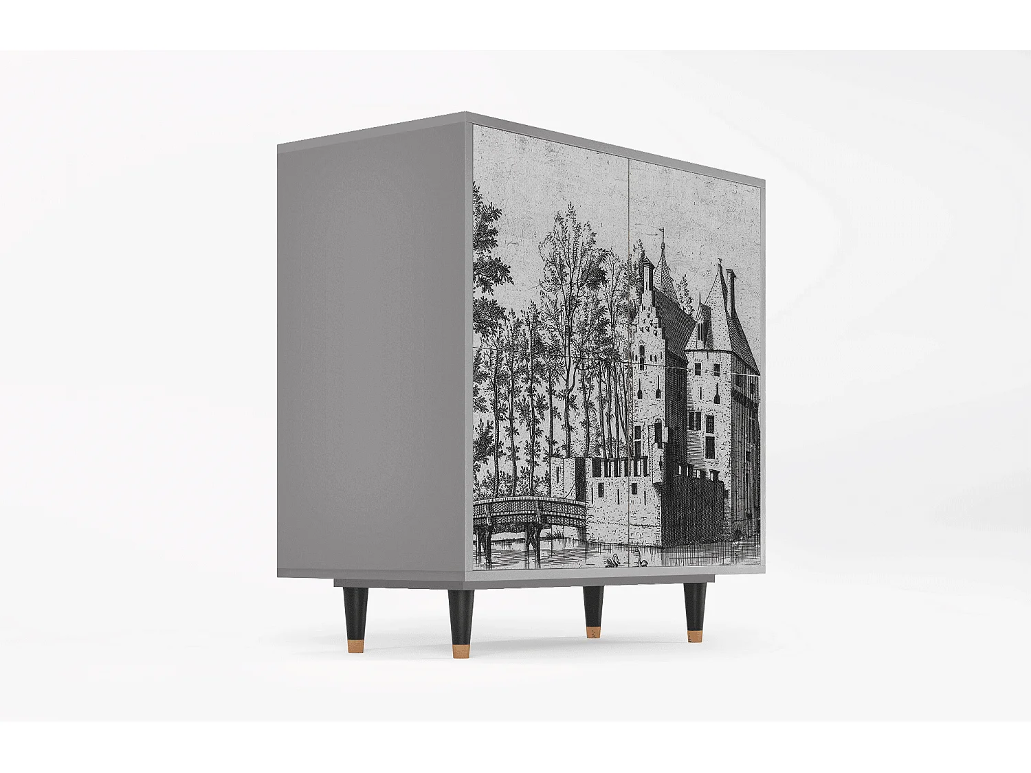 Kredens - 94x96x48 cm - BS3 - Castle with Bridge, Szary
