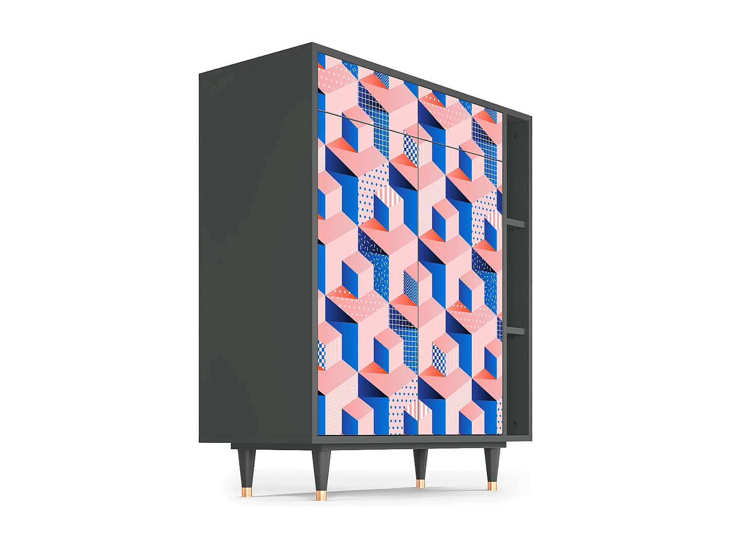 Kredens - 96х110х41 cm - BS6 - Pinky Squares, Antracyt