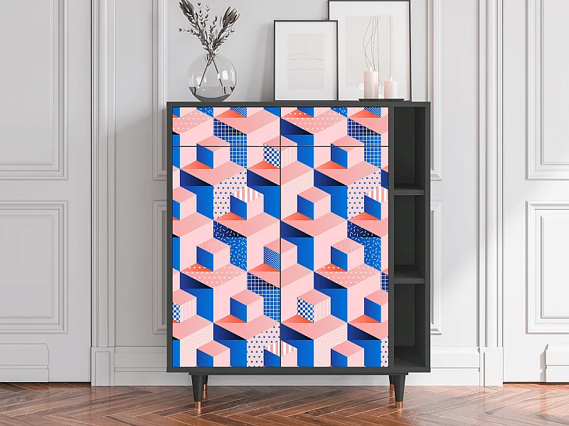 Kredens - 96х110х41 cm - BS6 - Pinky Squares, Antracyt