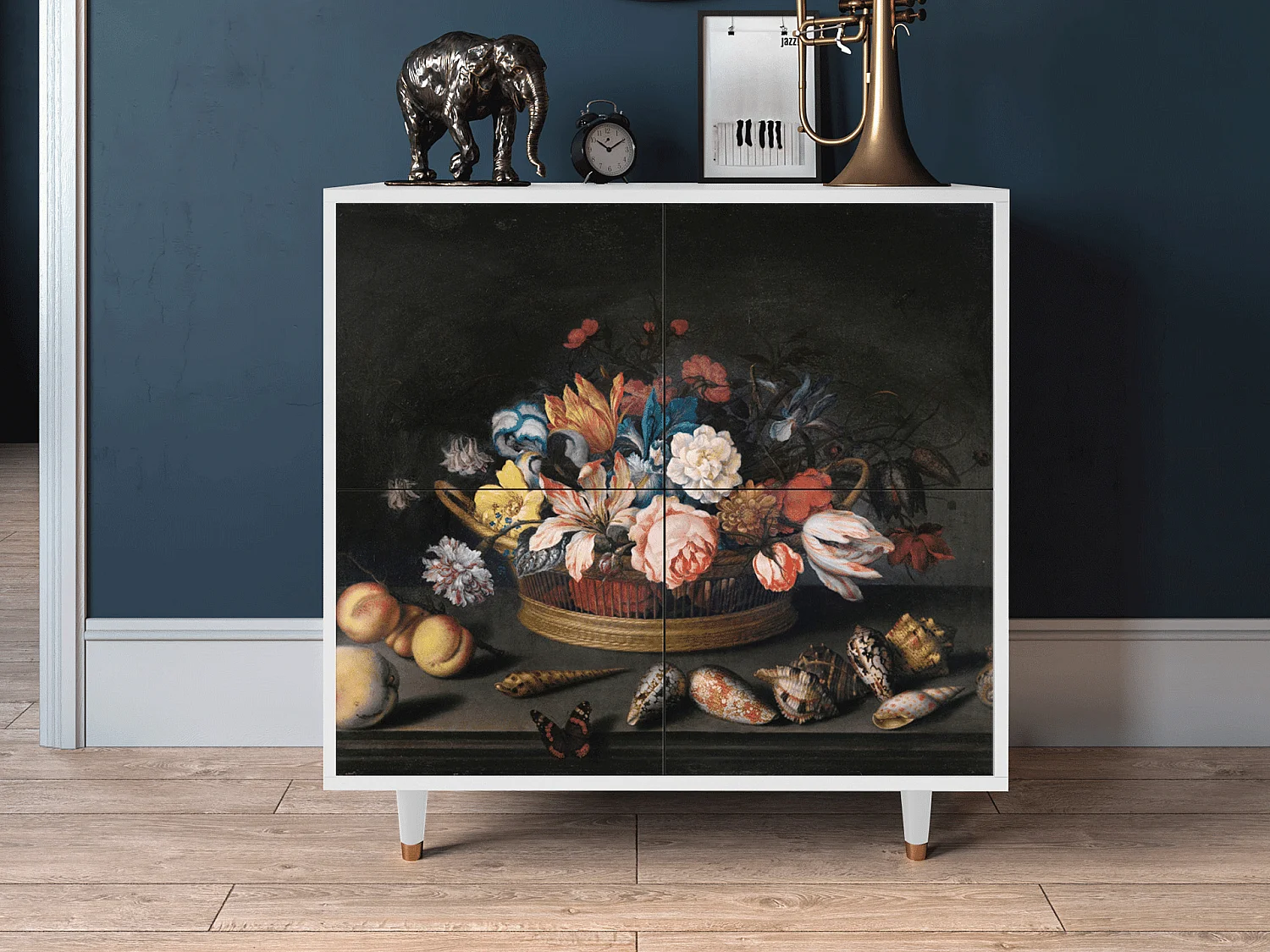 Kredens - 94x96x48 cm - BS3 - Still Life with Flowers, Biały