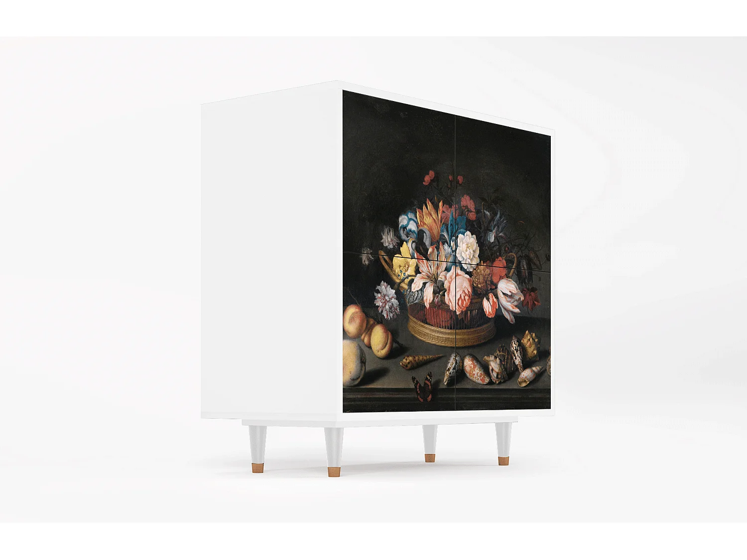 Kredens - 94x96x48 cm - BS3 - Still Life with Flowers, Biały