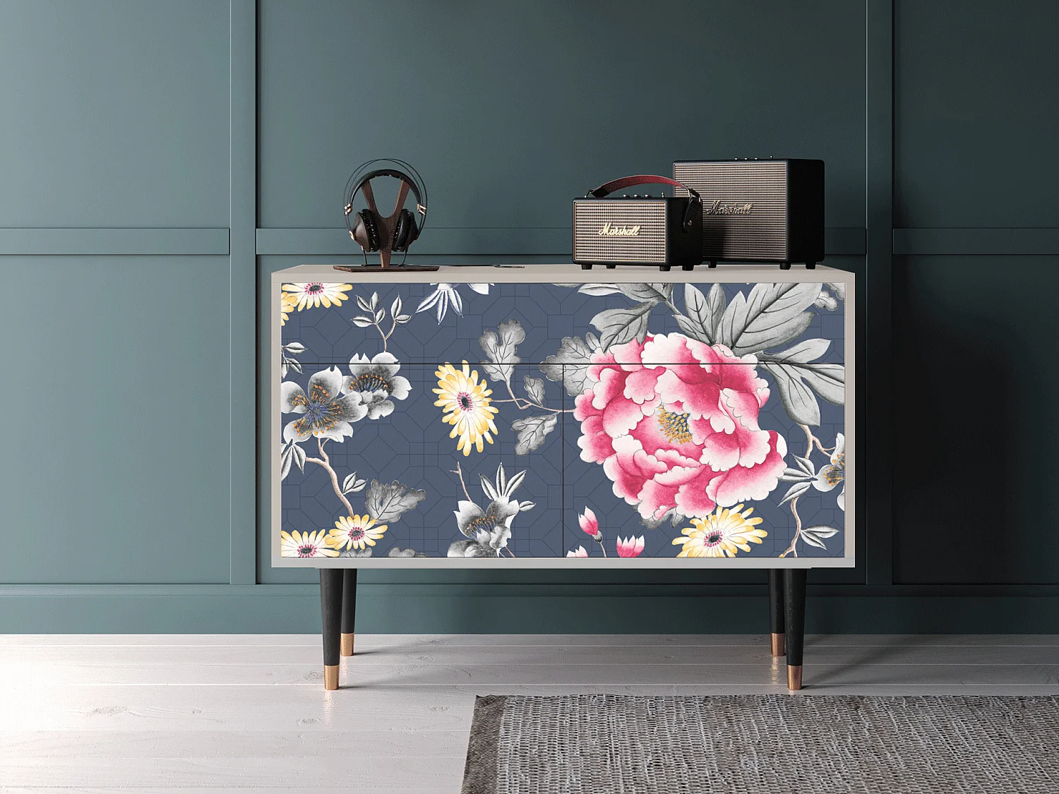 Kredens - 115x85x48 cm - BS4 - Dark Flower Bed, Piaskowy