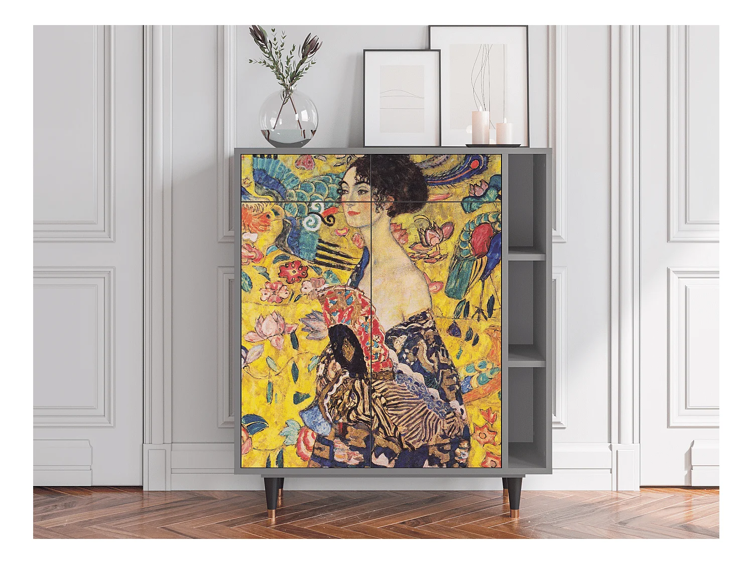 Kredens - 96х110х41 cm - BS6 - Lady with Fan by Klimt, Szary