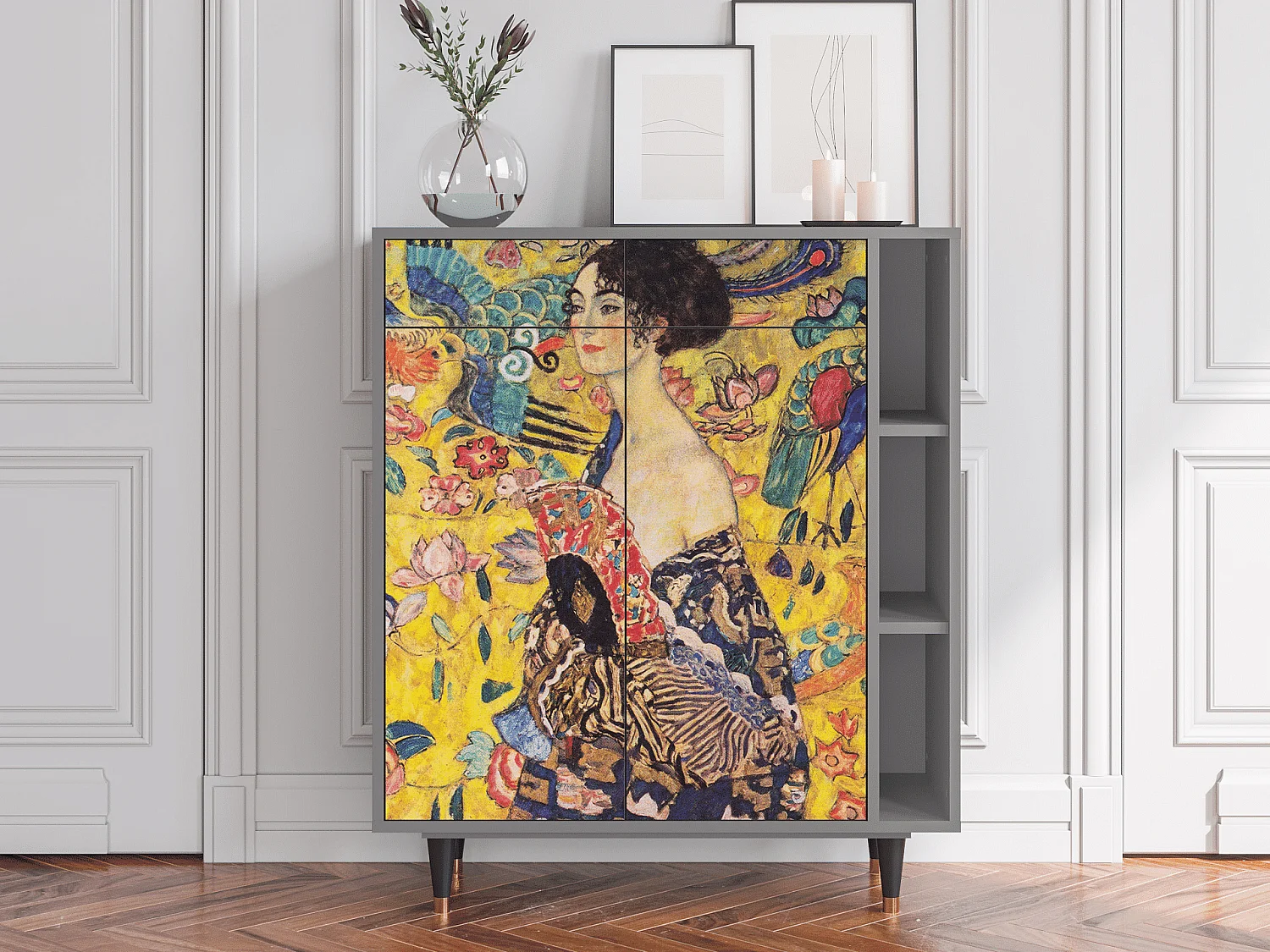 Kredens - 96х110х41 cm - BS6 - Lady with Fan by Klimt, Szary