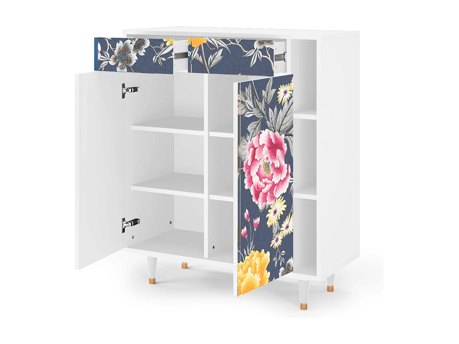 Kredens - 96х110х41 cm - BS6 - Dark Flower Bed, Biały