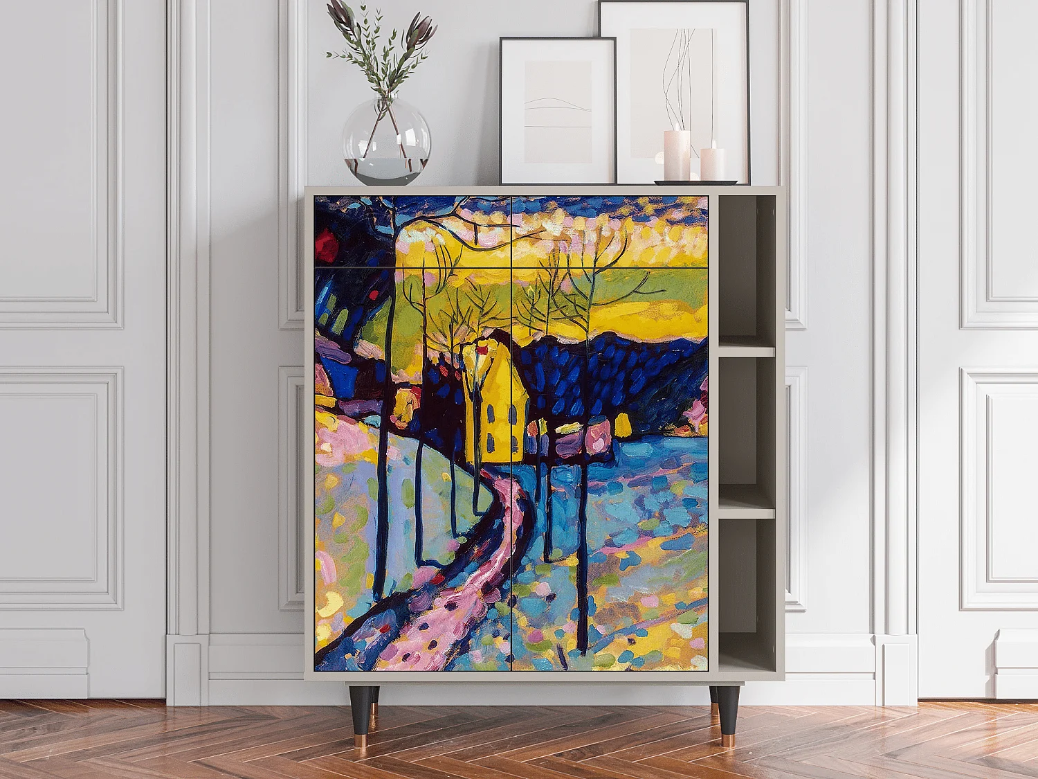 Kredens - 96х110х41 cm - BS6 - Winter Landscape, Piaskowy