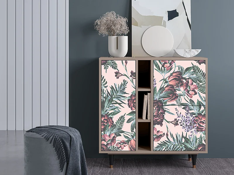 Kredens - 94х96х41 cm - BS5 - Peach Peonies, Latte