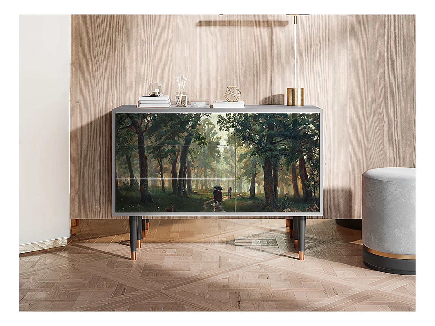 Kredens - 115х84х41 cm - S3 -  Rain in the Oak Forest, Szary