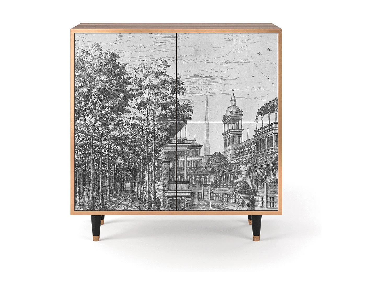 Kredens - 94x96x48 cm - BS3 - View of the Piazza, Orzech