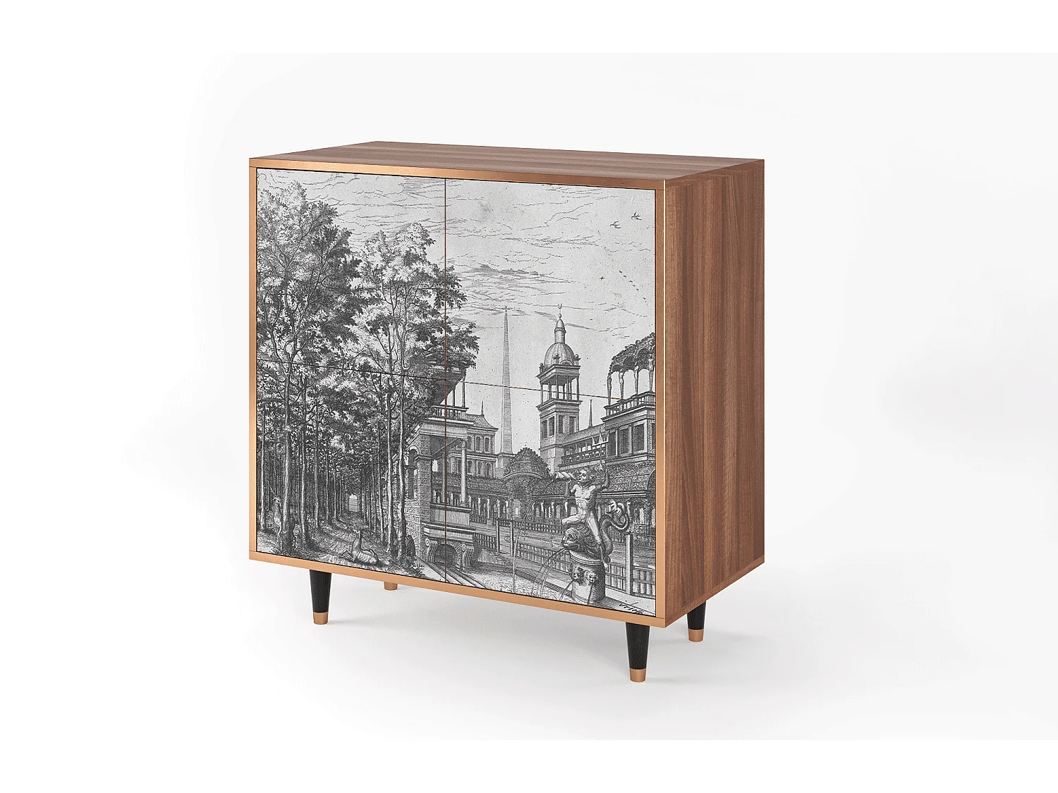 Kredens - 94x96x48 cm - BS3 - View of the Piazza, Orzech