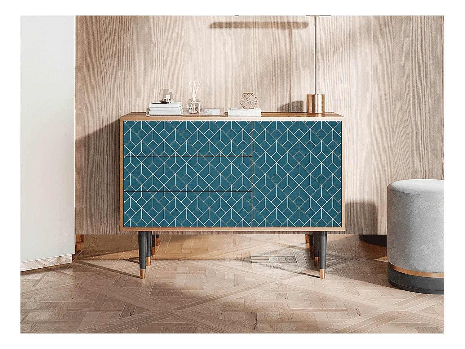 Aparador - 115х84х41 cm - S3 - Turquoise Geometry, Nogal