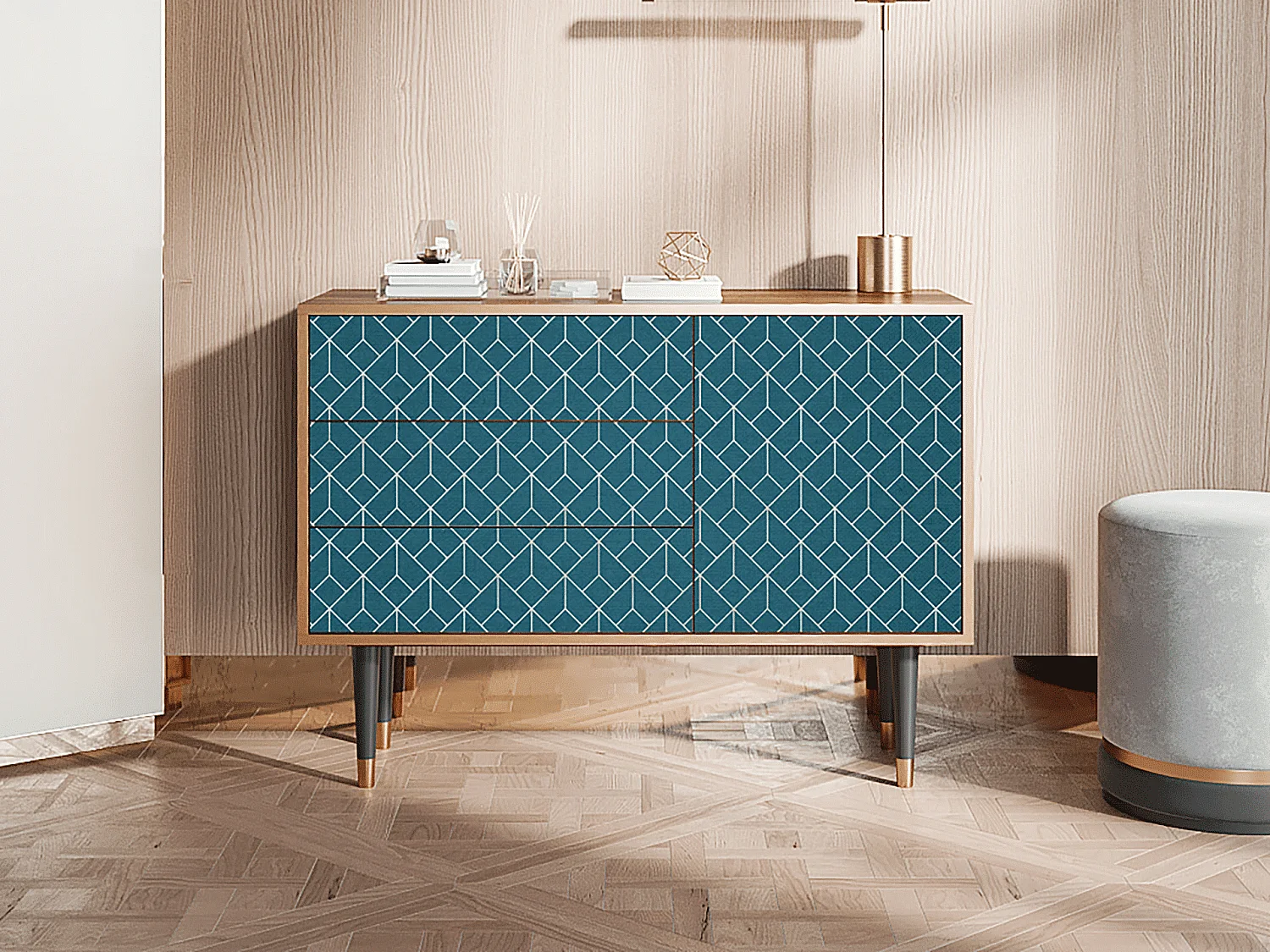 Sideboard - 115х84х41 cm - S3 - Turquoise Geometry, Walnuss